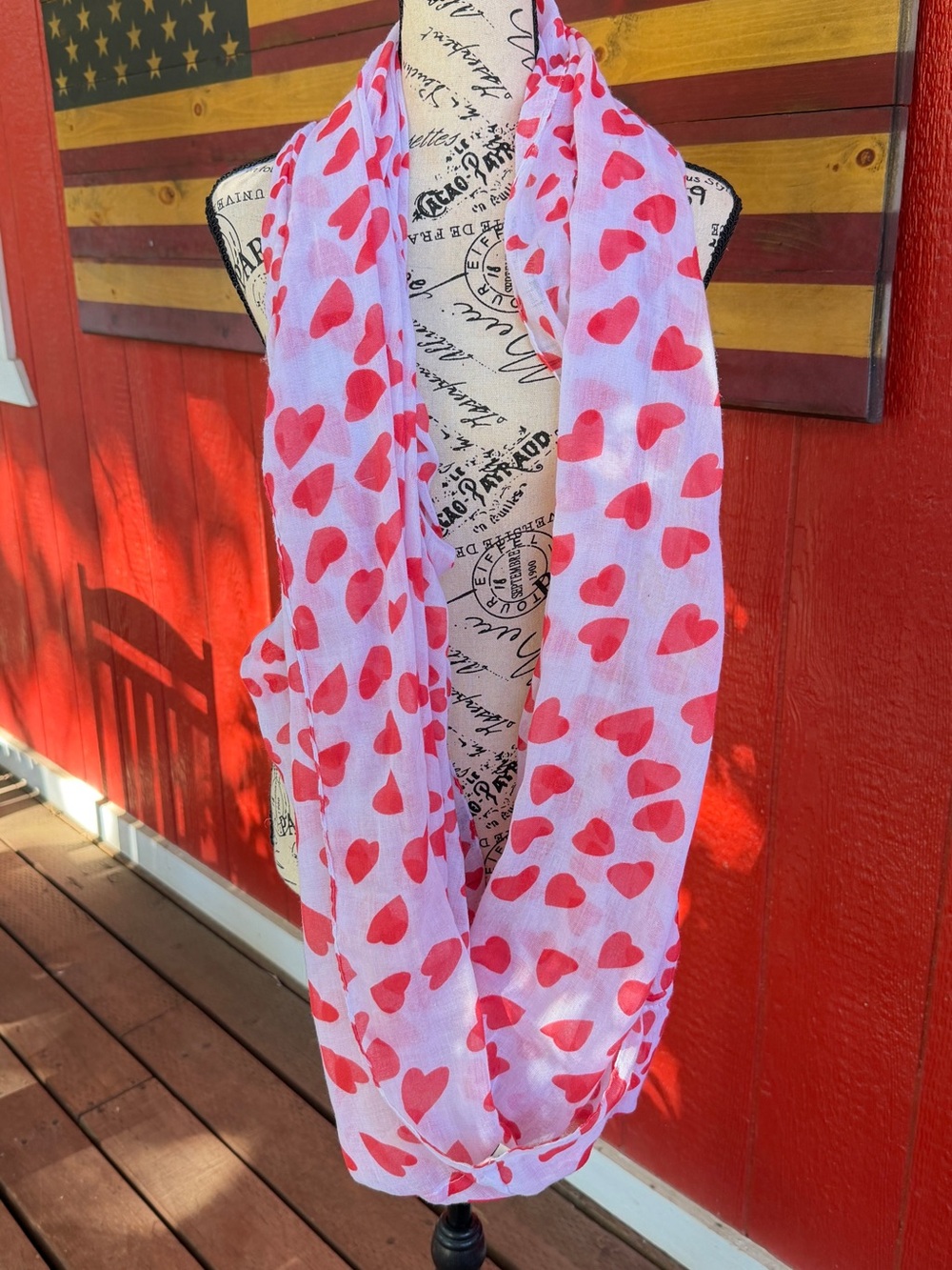 Pink Heart-Print Infinity Scarf - Women's Lightweight Wrap - Picture 3 of 3
